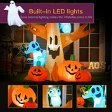 HOMCOM 240cm Inflatable Halloween Tree with Ghost, 3 Pumpkins and Owl – 4 LED Lights, Indoor/Outdoor Decor