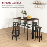 HOMCOM 6-Piece Industrial Bar Table Set with 2 Tables & 4 Stools – Footrests, Brown