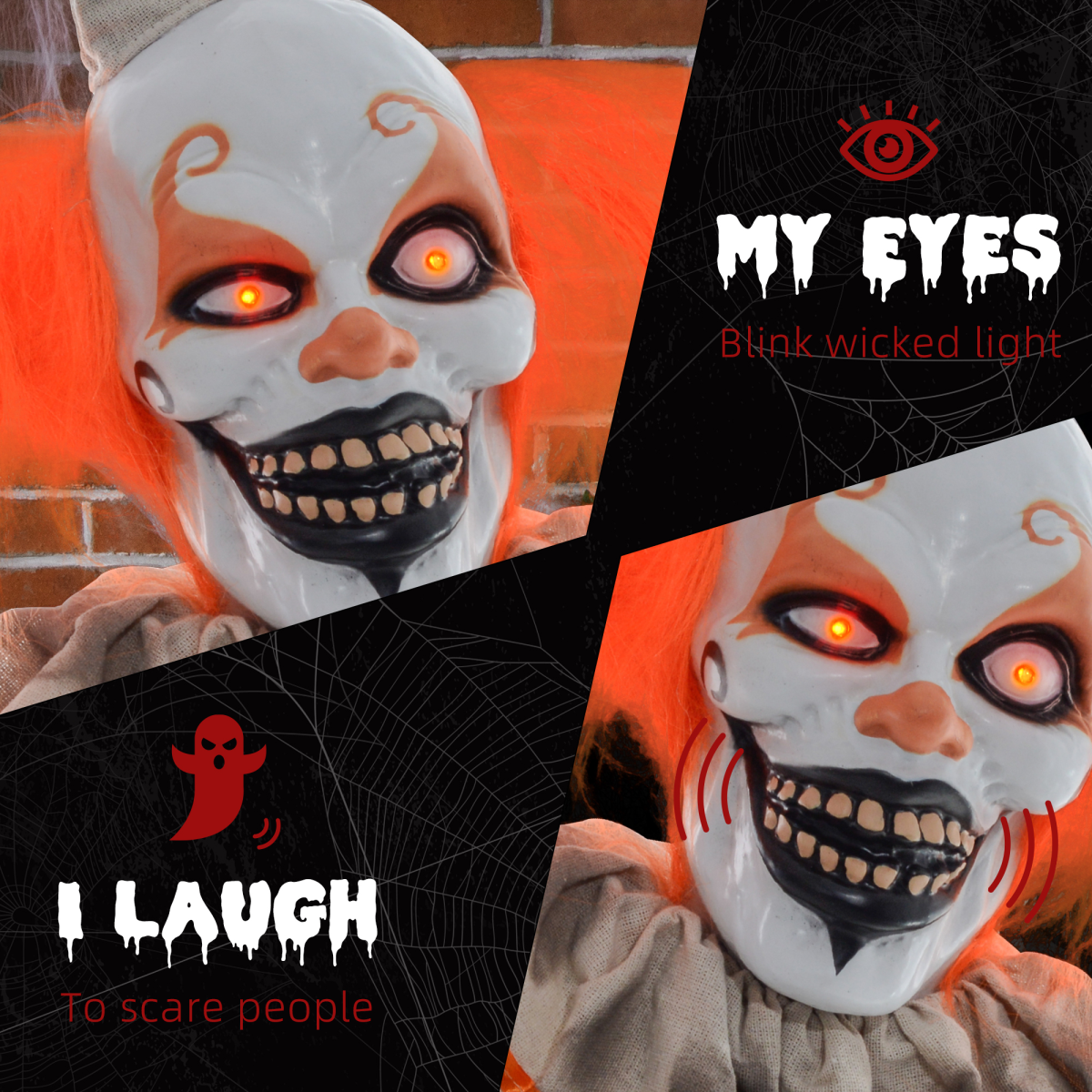 HOMCOM Halloween Clown Animatronic Prop with Light-Up Eyes – Indoor and Covered Outdoor Decoration