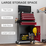 HOMCOM 5 Drawer Rolling Tool Cabinet with Top Tool Chest Combo – Steel Garage & Workshop Storage
