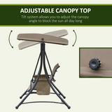 Outsunny 3 Person High Back Garden Swing Chair with Adjustable Canopy & Side Pouches – Outdoor Seat, Brown