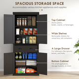 Freestanding Kitchen Storage Cabinet with Drawers, Cupboards & Adjustable Shelves – Open Appliance Space, Black