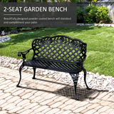 Outsunny Cast Aluminium Garden Bench – Antique-Style Outdoor Seat with Floral Scroll Back, Black