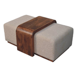 Artisan Furniture Solid Wood Arden Bench Duo with Boucle Seats & Central Table – Hallway Seating, Brown & Cream