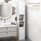 kleankin High Gloss Bathroom Floor Cabinet with Doors & Open Shelves – Freestanding Storage