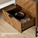 HOMCOM Side Cabinet with 2 Drawers, Herringbone Pattern – Storage Unit with Anti-Tipping Straps, Walnut Brown