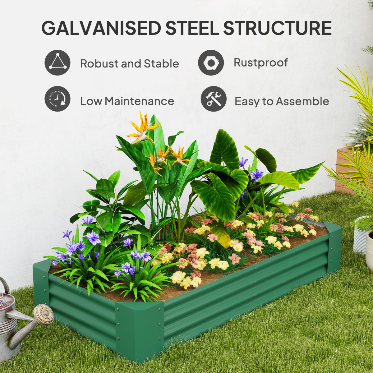 Outsunny Galvanised Steel Raised Garden Bed, 180 x 90 x 30cm – Open-Bottom Planter for Vegetables, Green