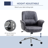 Vinsetto Retro Mid-Back Office Chair with Curved Armrests, Microfibre Leather – Swivel Desk Chair, Deep Grey