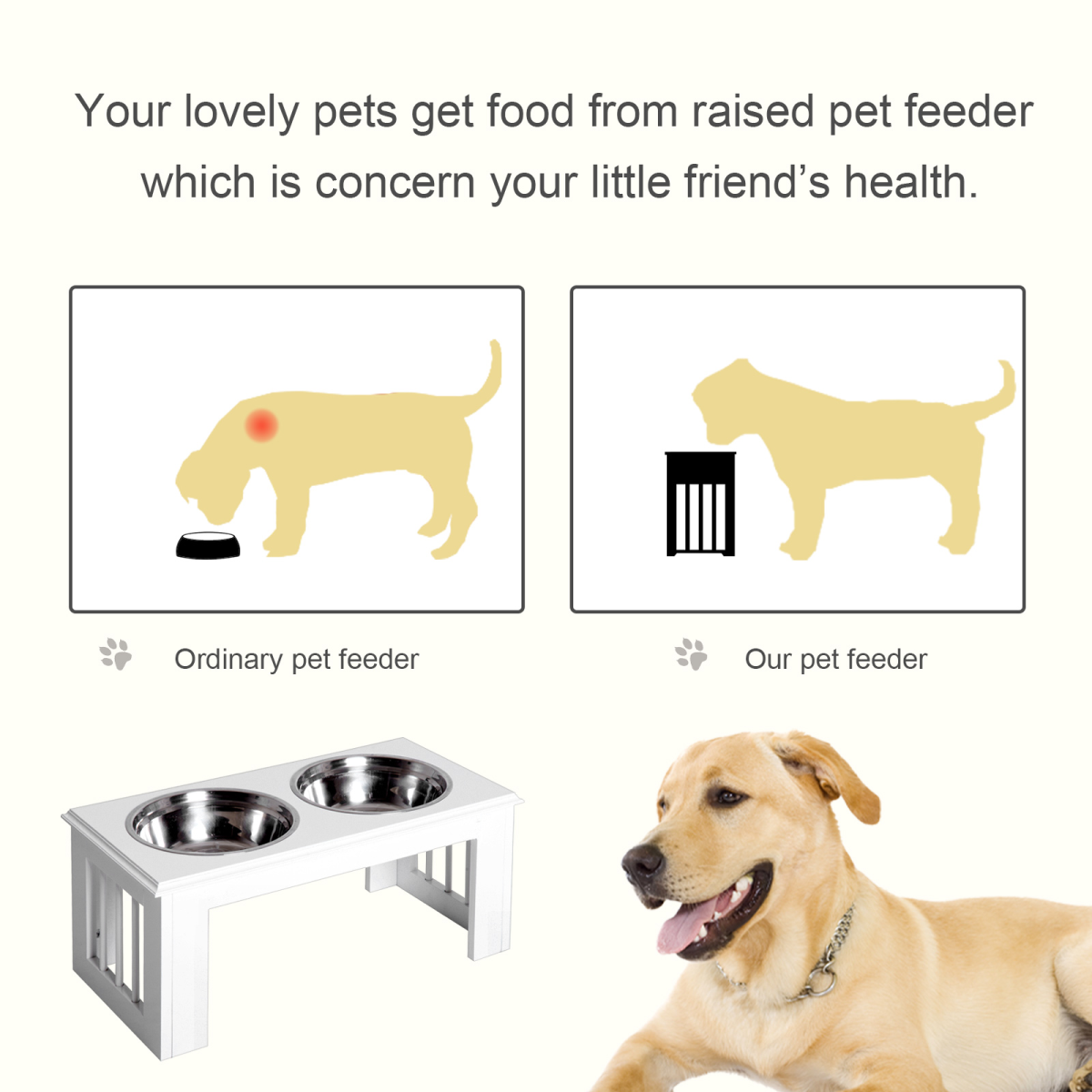Pawhut Raised Pet Feeder with Double Stainless Steel Bowls – Elevated Food & Water Stand, White
