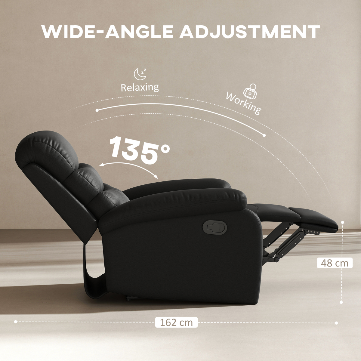 HOMCOM Manual Recliner Armchair with Retractable Footrest and Thick Padding – Living Room Chair, Black