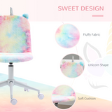 Vinsetto Fluffy Unicorn Office Chair with Ears & Silver Horn, Height Adjustable – Rainbow Kids & Teens Swivel Desk Chair