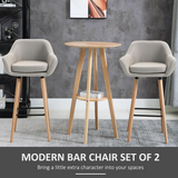 HOMCOM Modern Fabric Bucket Seat Bar Stools with Solid Wood Legs & Footrest – Breakfast Bar Seating, Beige