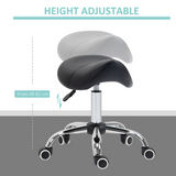 PU Leather Saddle Stool with Padded Seat & 5 Wheels – Adjustable Height Salon Stool, Black