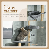 PawHut 6-Tier Floor to Ceiling Cat Tree with Scratching Post, Bed & Hammock – Cat Tower, Grey