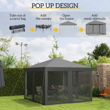Outsunny 3x3m Heavy Duty Pop Up Gazebo with Removable Mesh Sidewalls & Carry Bag – Event Party Tent, Grey