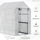 Outsunny Walk-In Garden Greenhouse with 4 Wire Shelves, Roll-Up Door & PE Cover – 186 x 120 x 190cm, White
