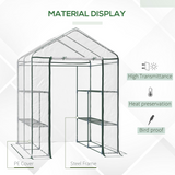 Outsunny Steel Frame Greenhouse with 2 Shelves & 8 Grid Rack – Zippered Roll-Up Door, Clear PVC Cover