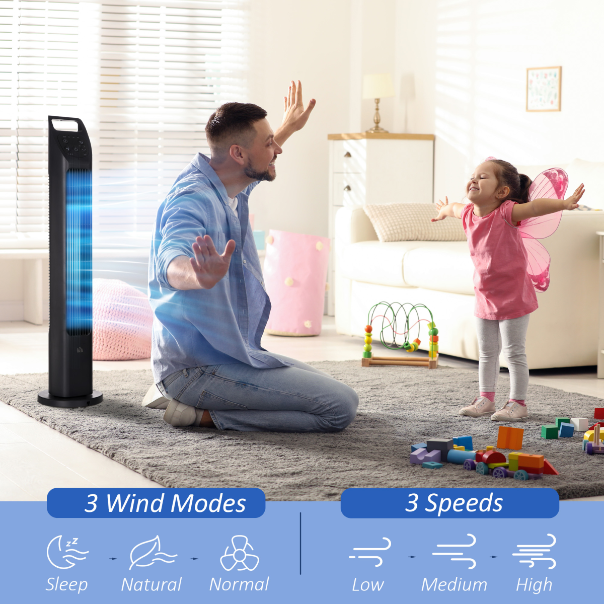 HOMCOM Oscillating Tower Fan with Remote Control & 4-Hour Timer – Slim Cooling for Home or Office