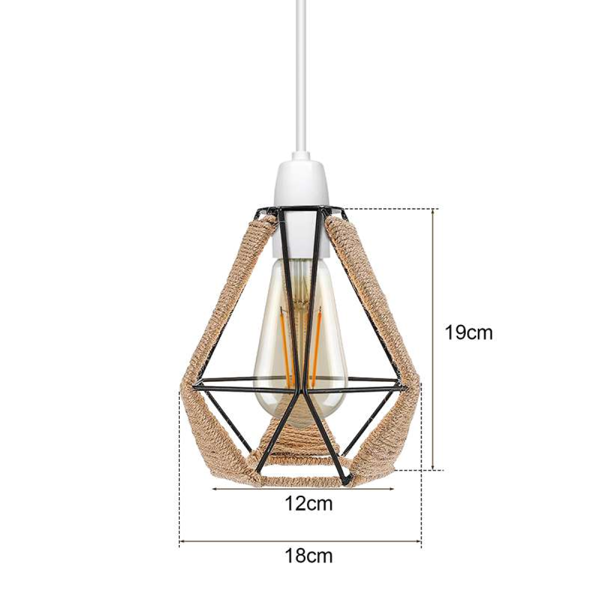 LEDSone Vintage Hemp Rope and Metal Cage Lampshade with Reducer Ring, 18 x 19cm