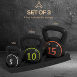SPORTNOW Kettlebell Set of 3 with Storage Tray, 2.2kg, 4.5kg & 6.8kg – Home Gym Training Weights, Black
