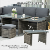 Outsunny 7-Piece Rattan Garden Sofa Set for 10 with Cushions, Footstools & Expandable Glass Table – Outdoor Sectional