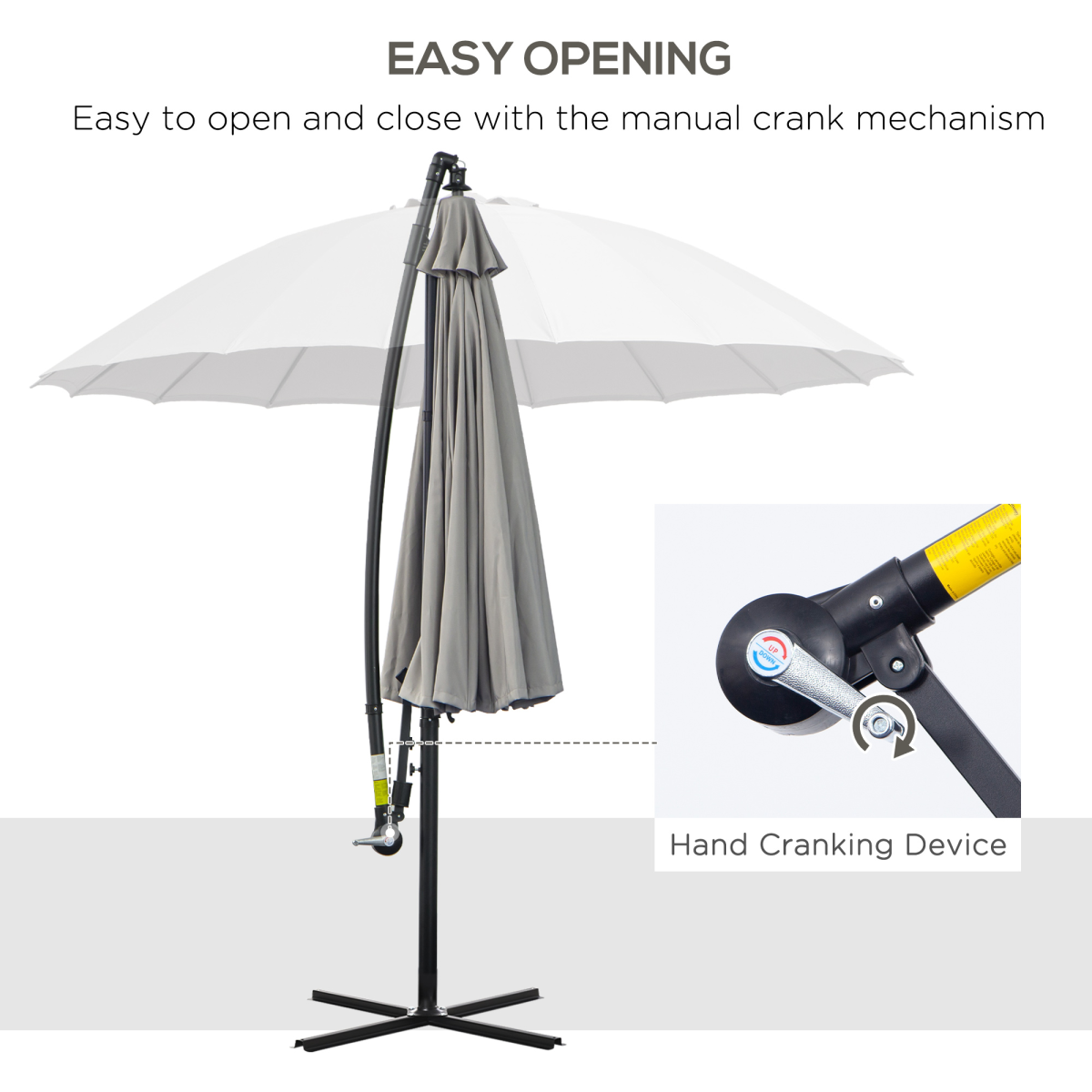 Outsunny 3m Cantilever Parasol with Hand Crank, Top Air Vent & Cross Base – Offset Patio Shade, Grey
