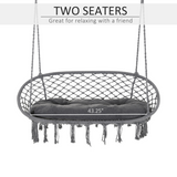 Outsunny Large Macramé Hanging Hammock Chair with Metal Frame – Two-Seater Boho Swing, Dark Grey