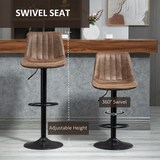 HOMCOM Microfibre Retro Tub Bar Stools, Set of 2 with Metal Frame & Integrated Footrest, Brown