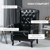 HOMCOM Chesterfield-Style Tufted Wingback Armchair with Padded Seat & Armrests – Classic Lounge Chair, Black