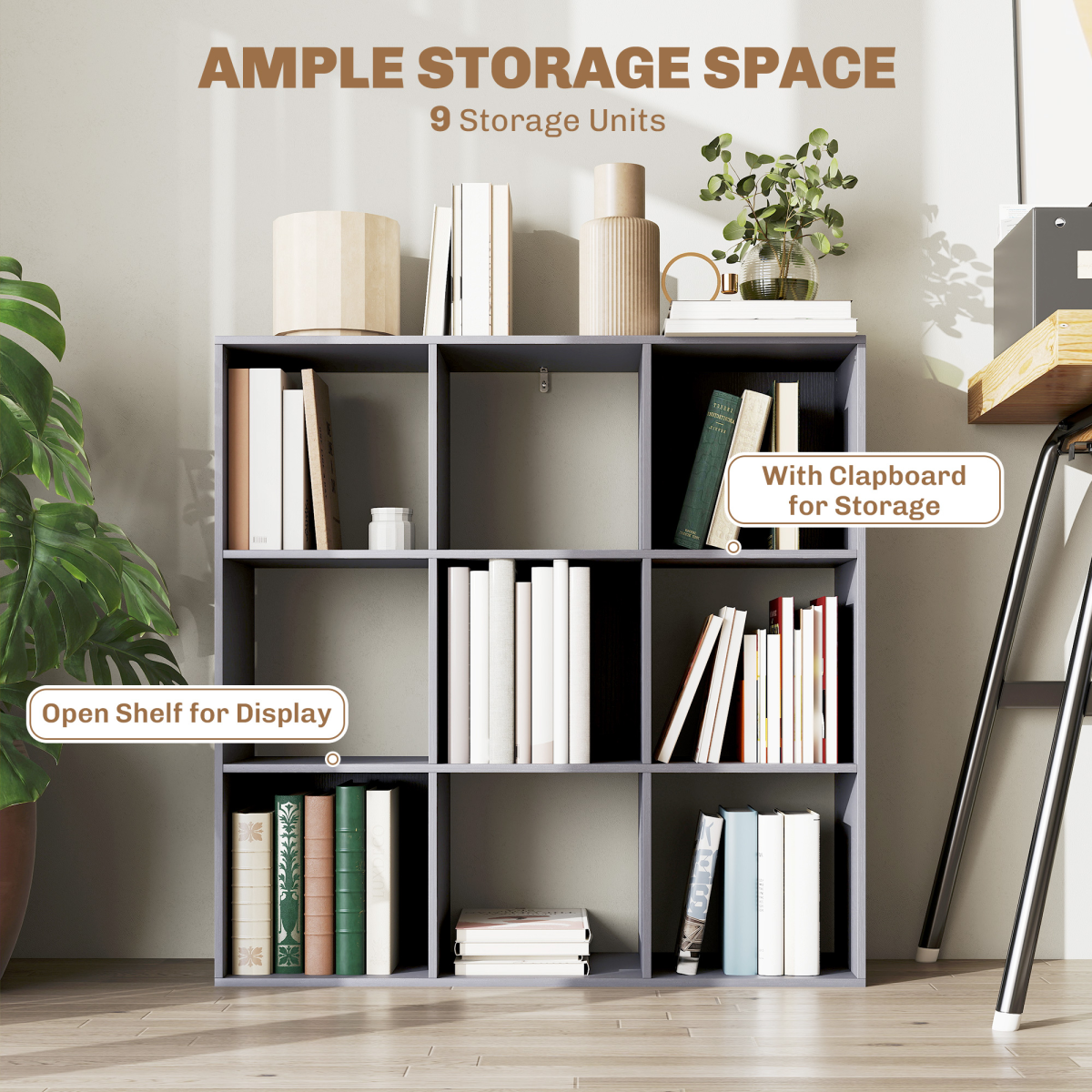 9-Cube Bookcase with Open Storage Compartments – Display Cabinet & Room Divider for Living Room or Office
