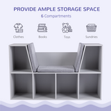 HOMCOM Kids Cabinet with Six Compartments and Cushioned Seat – Toy, Book & Clothes Storage, Grey