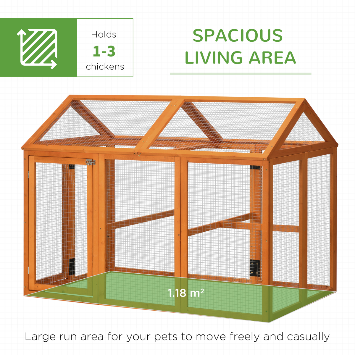 PawHut Wooden Chicken Run with Multiple Doors & Combinable Design – Spacious Coop for 3–6 Chickens, Orange