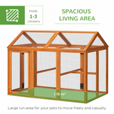 PawHut Wooden Chicken Run with Multiple Doors & Combinable Design – Spacious Coop for 3–6 Chickens, Orange