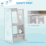 AIYAPLAY 2 in 1 Toddler Step Stool with Safety Rail – Converts to Table and Chair Set, White