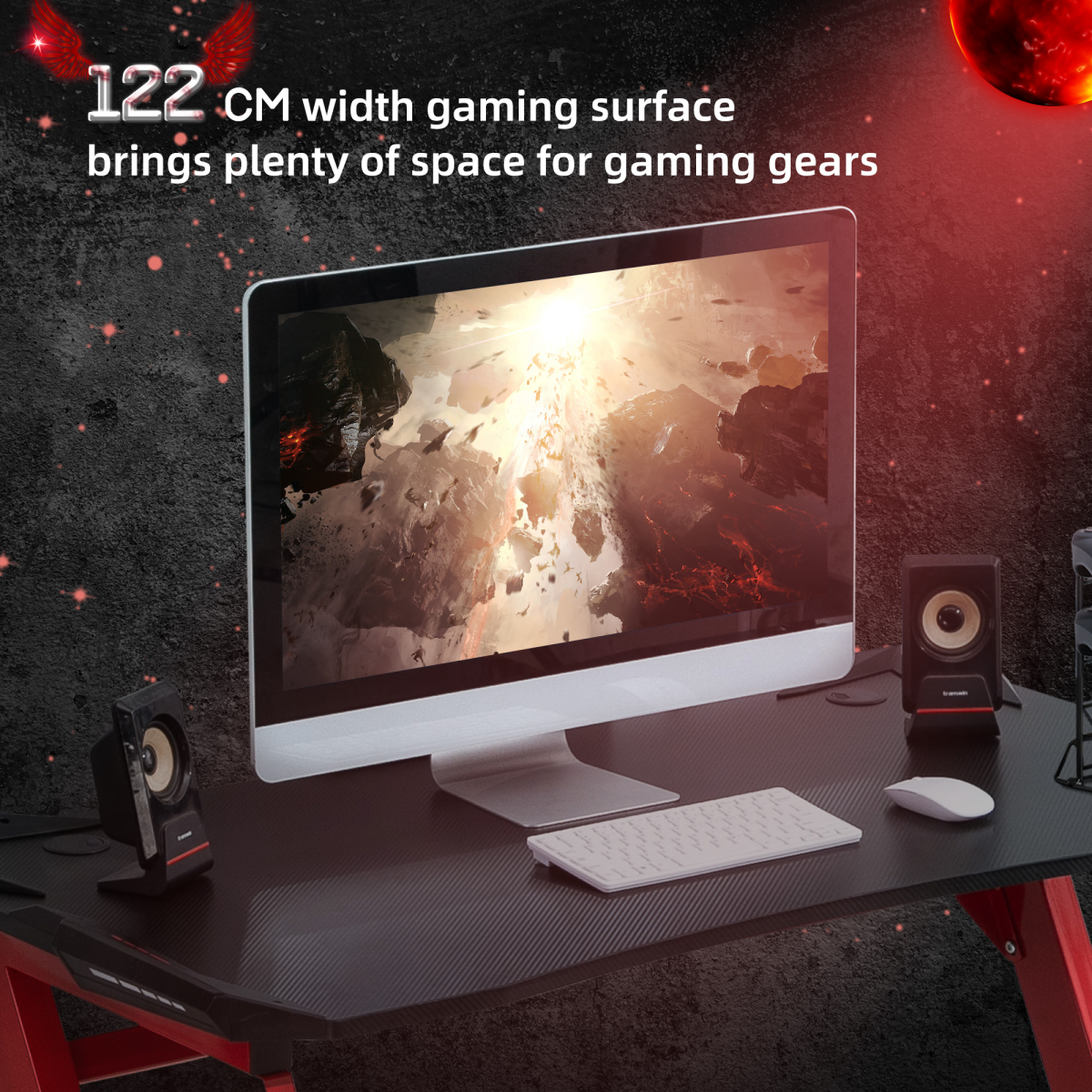 HOMCOM Gaming Desk with Cup Holder, Headphone Hook and Gamepad Holder – Large Tabletop Home Office Desk