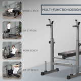 HOMCOM Foldable Adjustable Weight Bench with Barbell Rack & Dip Station – Home Gym Bench Press Station
