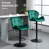 HOMCOM Set of 2 Velvet-Touch Bar Stools with Wing-Shaped Seats & Metal Footrest – Breakfast Bar Seating, Green