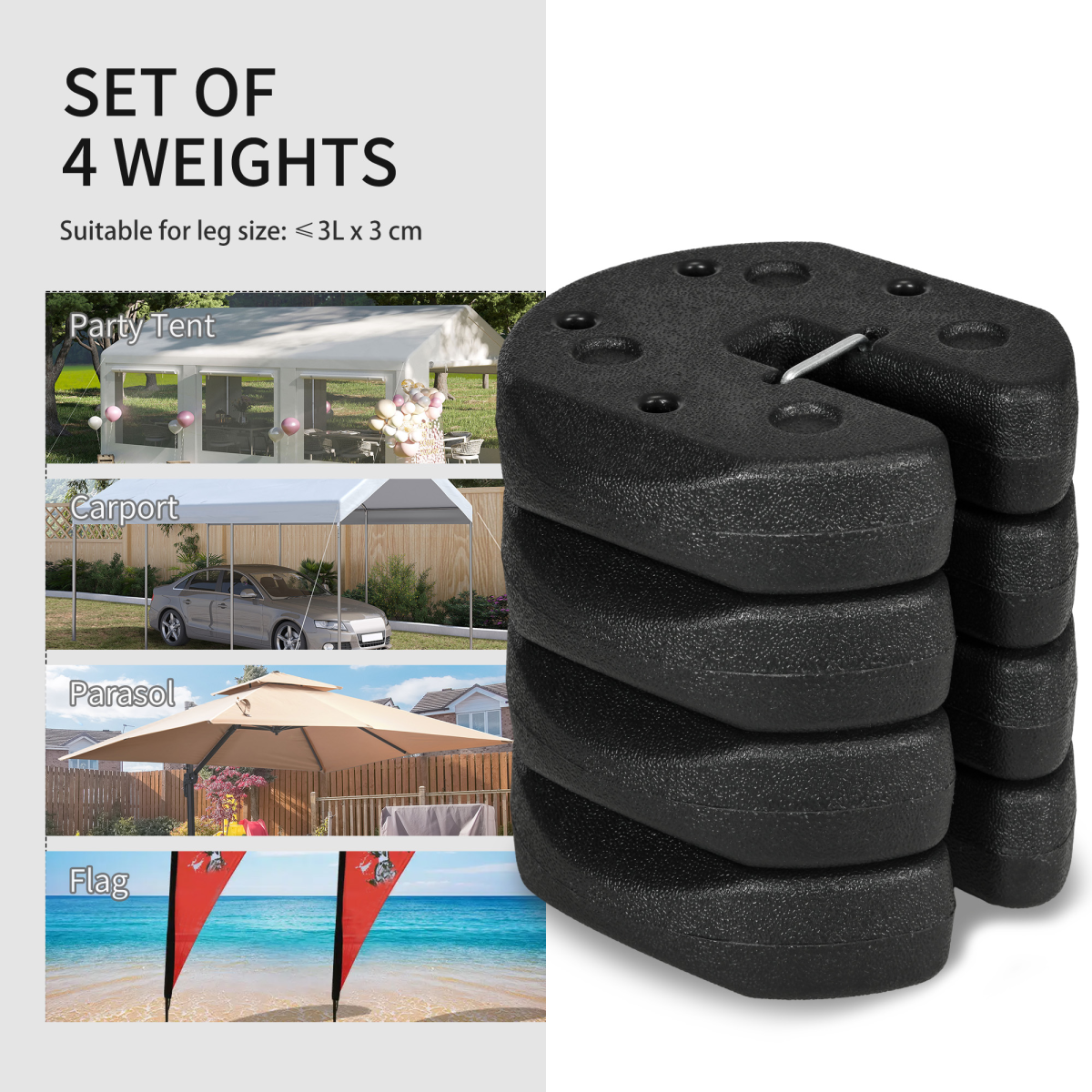 Outsunny Set of 4 Gazebo Weights with Reinforced Pins and Carry Belt, 12kg Total – Canopy Anchors, Black
