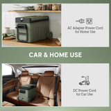 Outsunny 33L Camping Fridge Freezer with Dual Zones, DC & AC Power and LED Panel – Car Fridge, Green