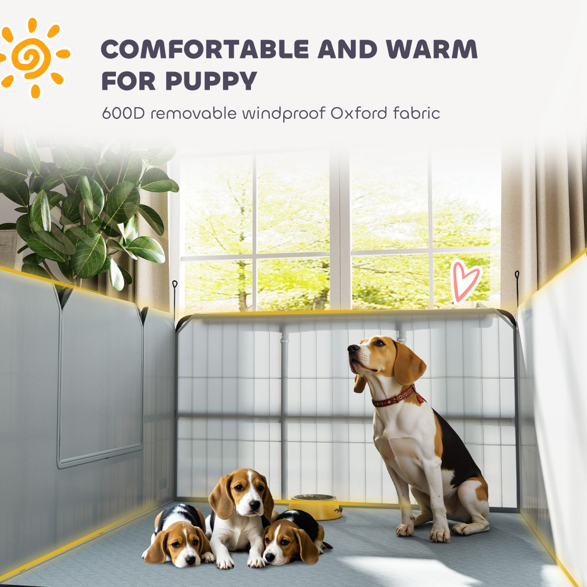 PawHut Dog Whelping Box with Washable Pee Pad, Windproof Oxford Cloth & Door – Convertible Puppy Playpen, Black