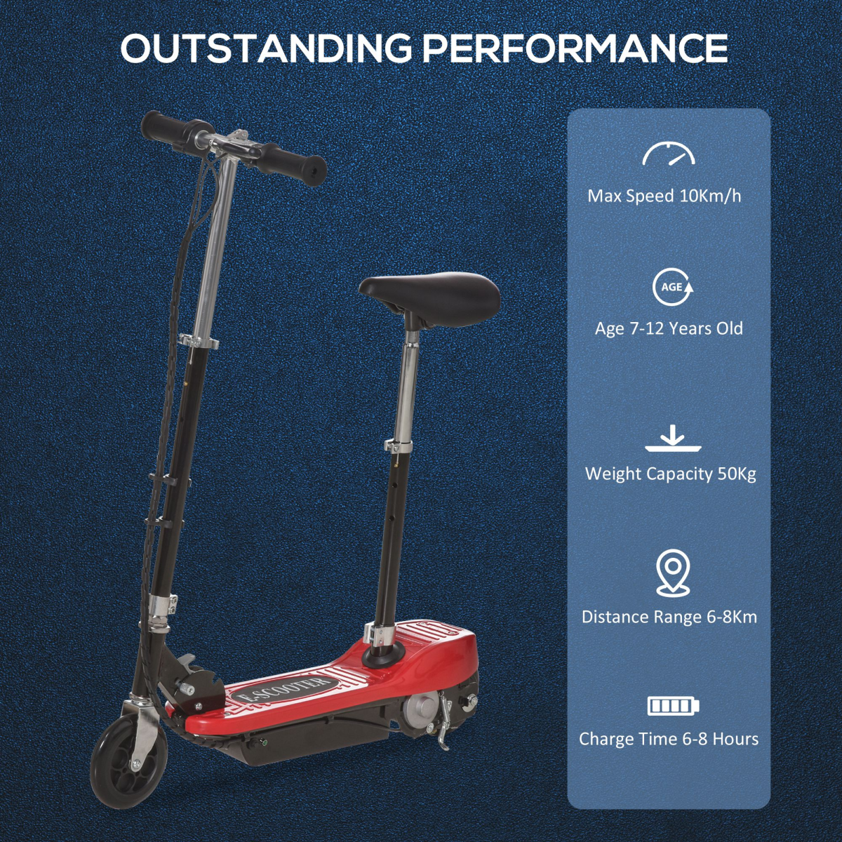 HOMCOM Kids Foldable Electric Scooter 120W with Adjustable Seat, Hand Brake & Kickstand – Ages 7–12, Red