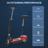 HOMCOM Kids Foldable Electric Scooter 120W with Adjustable Seat, Hand Brake & Kickstand – Ages 7–12, Red