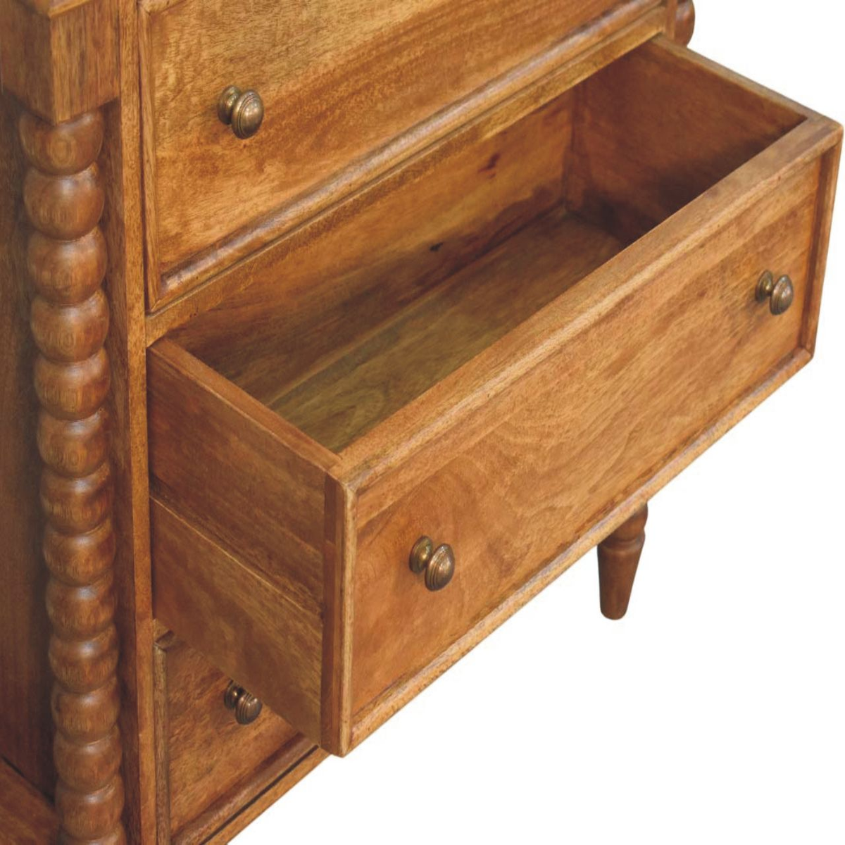 Artisan Furniture Solid Wood Spindle Chest of Drawers with 3 Drawers – Bedroom Storage, Amber Oak Brown