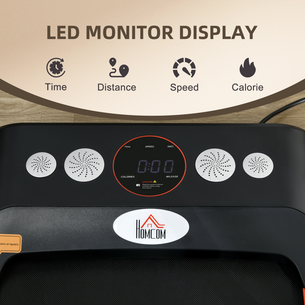 HOMCOM Foldable Walking Treadmill with LED Display & Bluetooth – Compact Home Aerobic Exercise Machine