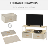 HOMCOM TV Cabinet with 2 Foldable Linen Drawers & Open Shelf – Living Room Media Storage, Maple