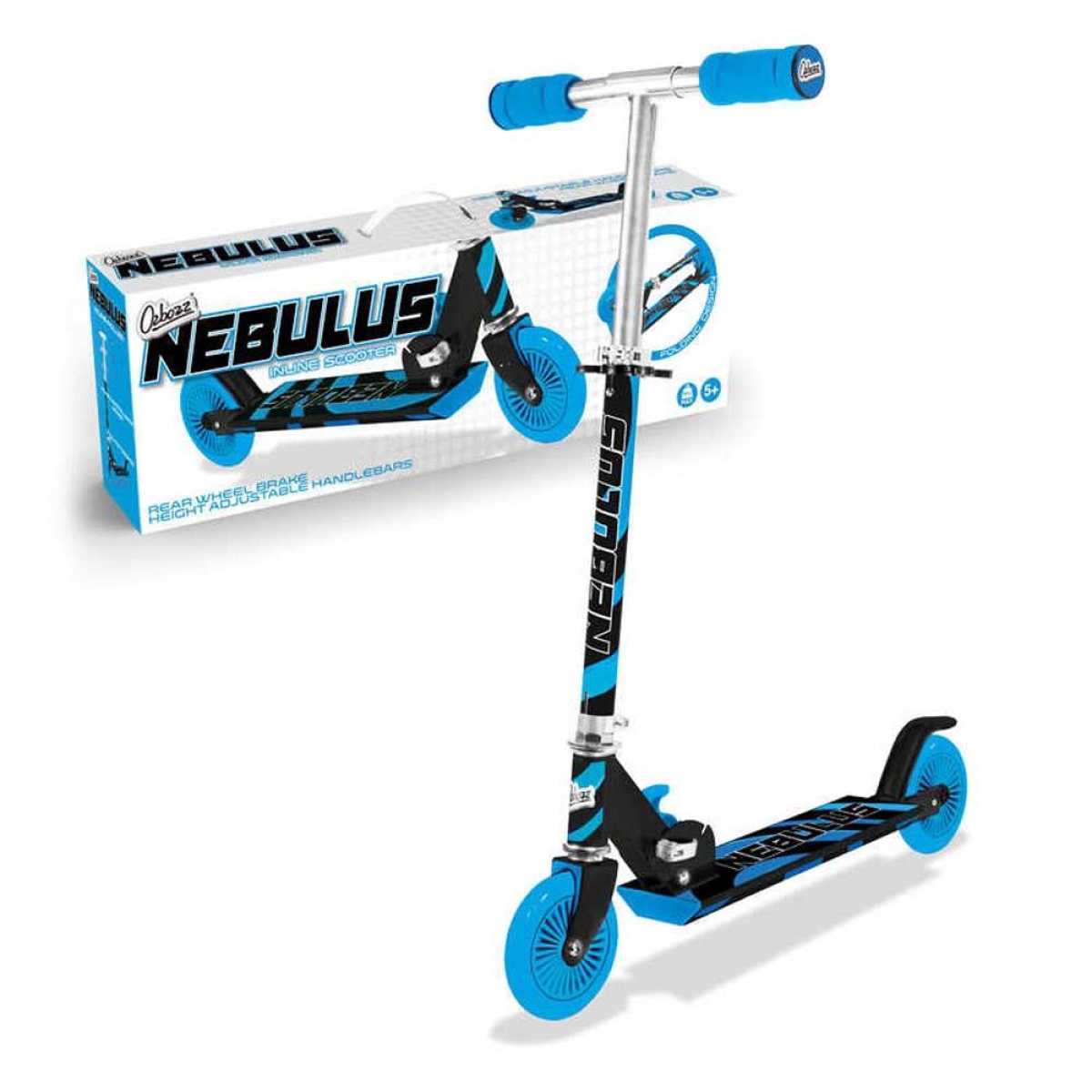 Ozbozz Folding Kids Scooter with Adjustable Handlebars & Rear Brake – Chrome Finish, Ages 5+, Blue and Black