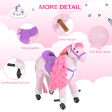 HOMCOM Mechanical Walking Horse Ride-On Toy with Plush Body & Horse Sounds – Kids Pony for Ages 3+