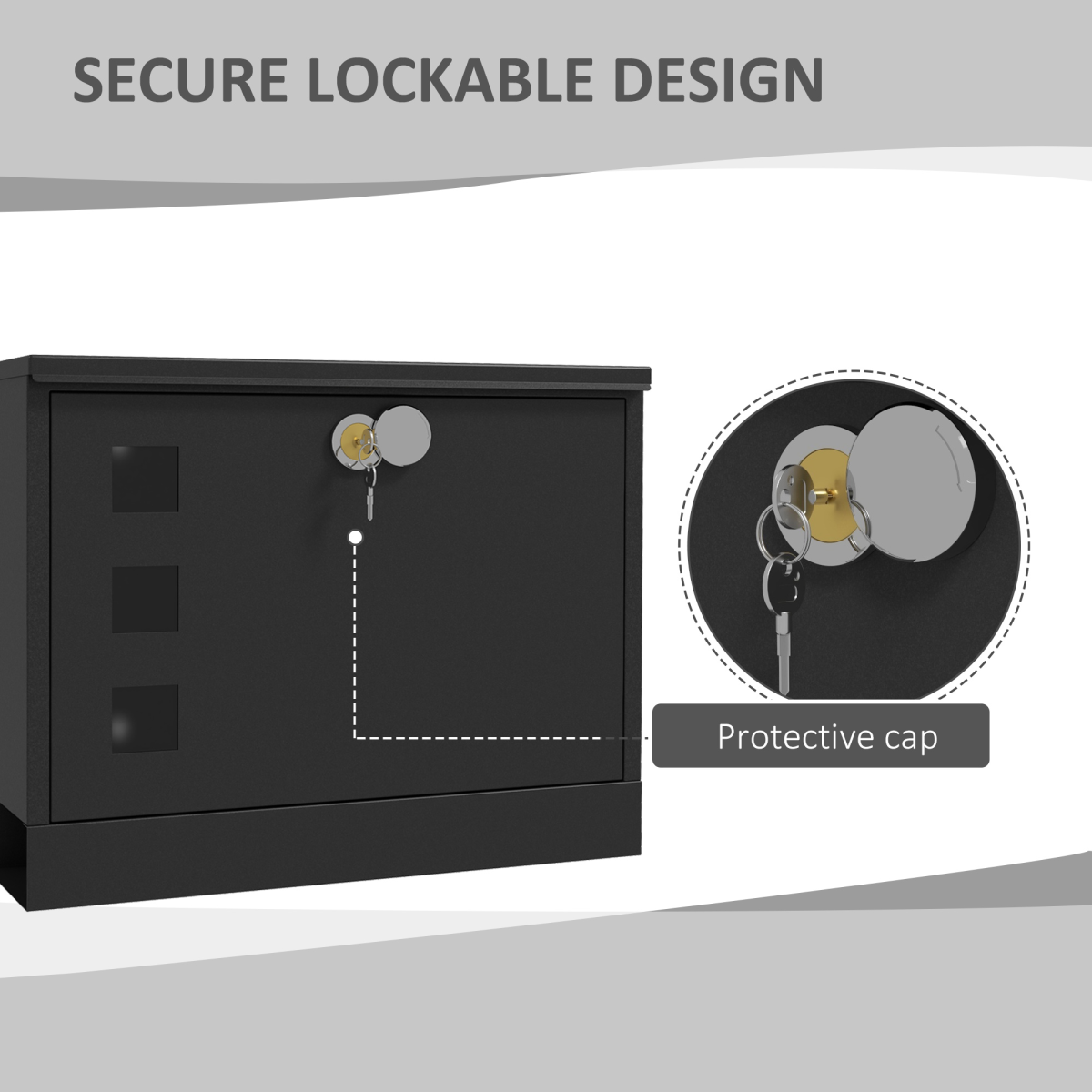 HOMCOM Wall Mounted Lockable Letterbox with Three Windows and Two Keys – Easy Install Mailbox