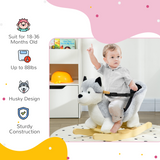 Kids Husky Plush Rocking Horse with Seat Belt & Animal Sounds – Ride-On Toy for 18-36 Months, Grey & Black