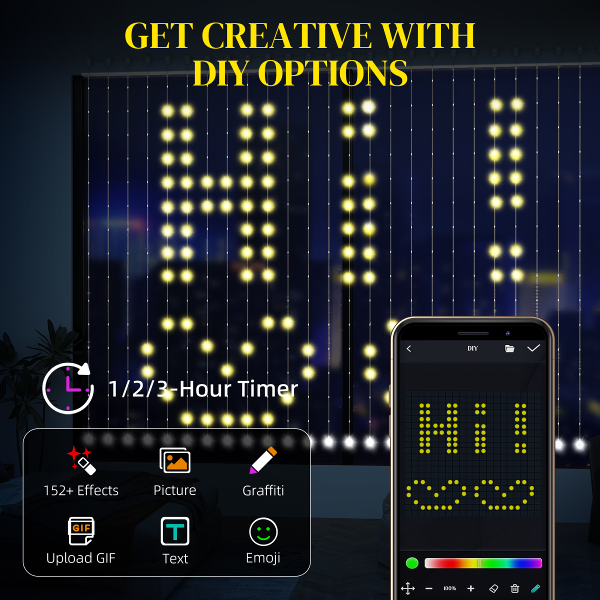 HOMCOM Smart LED Curtain Lights – 3 x 3m App-Controlled DIY Fairy Lights with 400 LEDs